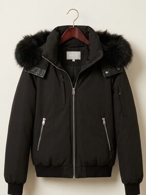 Soia and Kyo Black Hooded genuine Fur and leather Trim down filled winter jacket